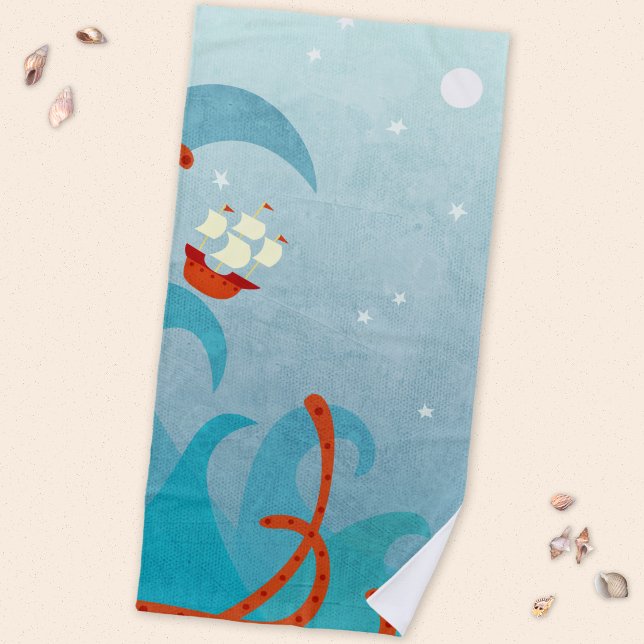 Seeschiffahrtsmonster Strandtuch (Sea monster sailing ship fun beach towel)