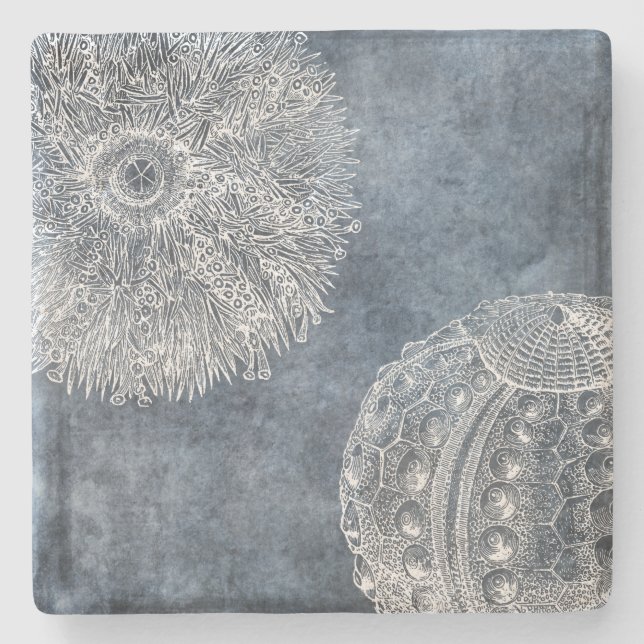 Seeschiffe Wasserfarbe Meeresblau Weiß Steinuntersetzer (Vorderseite)