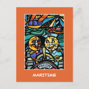 Seeschifffahrt auf orangefarbenen Zeitabschnitten Postkarte