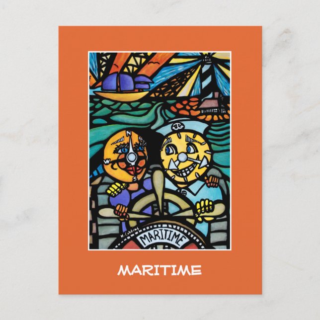 Seeschifffahrt auf orangefarbenen Zeitabschnitten Postkarte (Vorderseite)