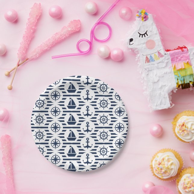 Seeschifffahrt in blauem Muster Pappteller (Party)