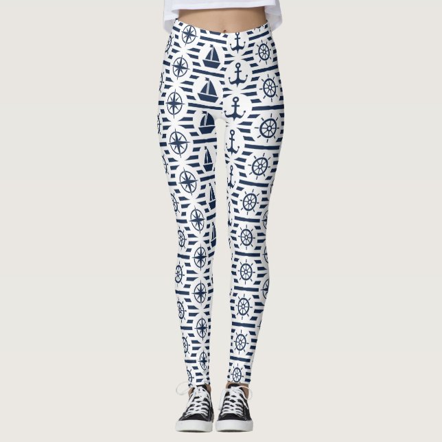 Seeschifffahrt nach blauem Muster Leggings (Vorderseite)