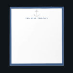 Seeschifffahrt personalisiert Stationery Notizblock<br><div class="desc">Moderner,  minimalistischer silberner nautischer Anker und Marinebrücke Design,  sauber und einfach. Sehen Sie sich alle passenden Stücke in der Sammlung an.</div>