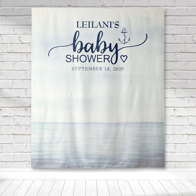 Seeschifffahrt Wandteppich (Watercolor ocean background with an anchor & baby shower typography for a nautical inspired backdrop)