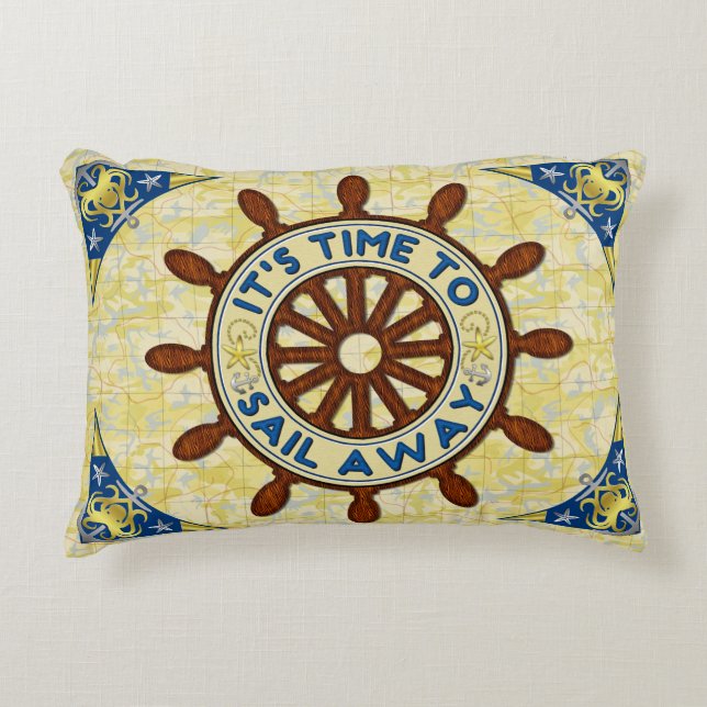 Seeschiffs-Helm-hölzernes Rad-altes Karten-Segel Dekokissen (Vorderseite)