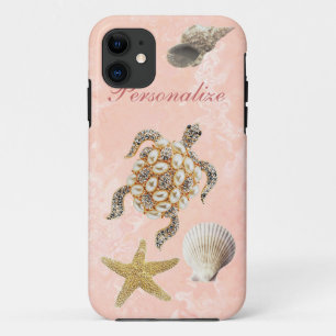 Seeschildkröte-Juwel-Druck, Starfish u. Muscheln iPhone 11 Hülle