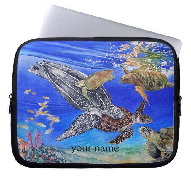 Seeschildkröte-Kunst personalisiert Laptopschutzhülle (Vorderseite)