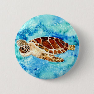 SeeschildkrötemarineMeereswelt Watercolormalerei Button