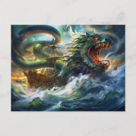 Seeschlangenangriff auf Schiff in Sturm Fantasy-Ma Postkarte