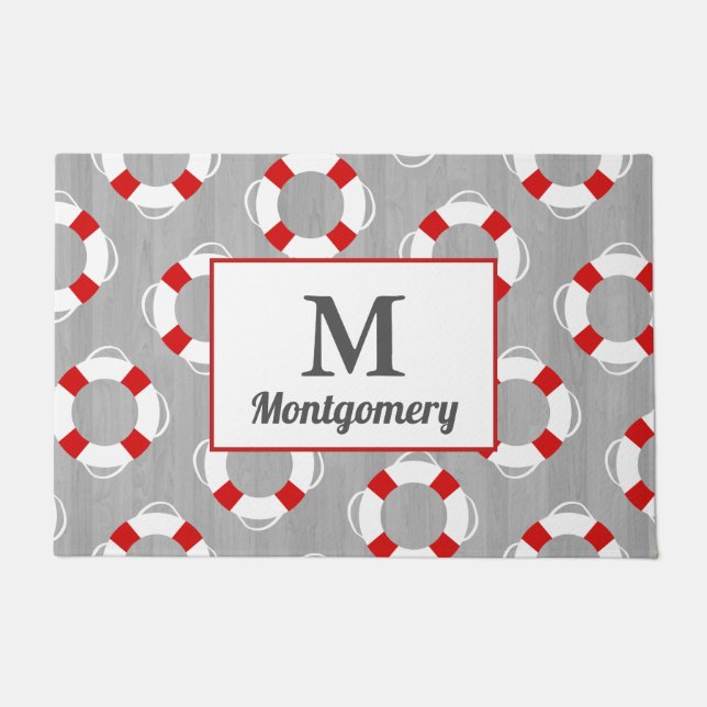 Seeschwimmweste u. graues personalisiertes fußmatte (Vorderseite)