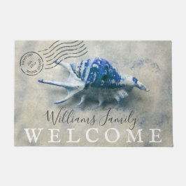 Seeseashell-blaues mit Monogramm Namen-Willkommen Fußmatte