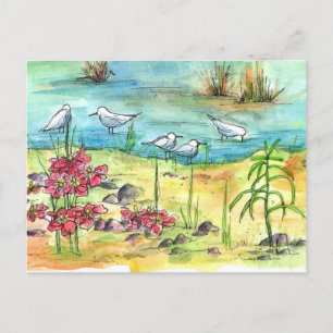 Seesee Shore Birds Seagulus Aquarellsee Blume Postkarte