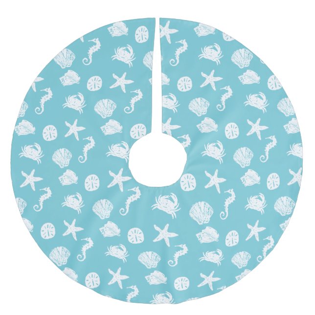 Seeseegeschöpf-Weihnachtsstrand-Haus Polyester Weihnachtsbaumdecke (Vorderseite)