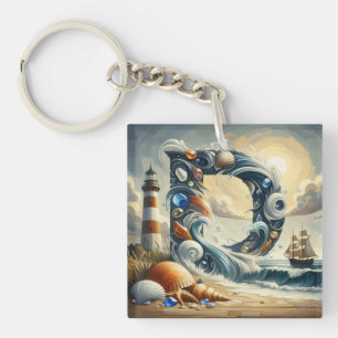 Seeseeküste Leuchtturm Sailboat Monogram D Schlüsselanhänger