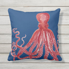 Seeseeleben-rote Krake moderne Vintage 3 Kissen Für Draußen