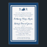 SeeSegelboot-Monogramm-Hochzeit Einladung<br><div class="desc">Seemarineblau-Hochzeitseinladung mit,  klassisches Monogramm und moderne blaue Grenze und Streifen. Personifizieren Sie mit Ihrem eigenen Text und Farben.</div>