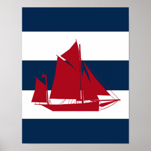 SeeSegelbootdruckrot, -marine und -WEISS Poster