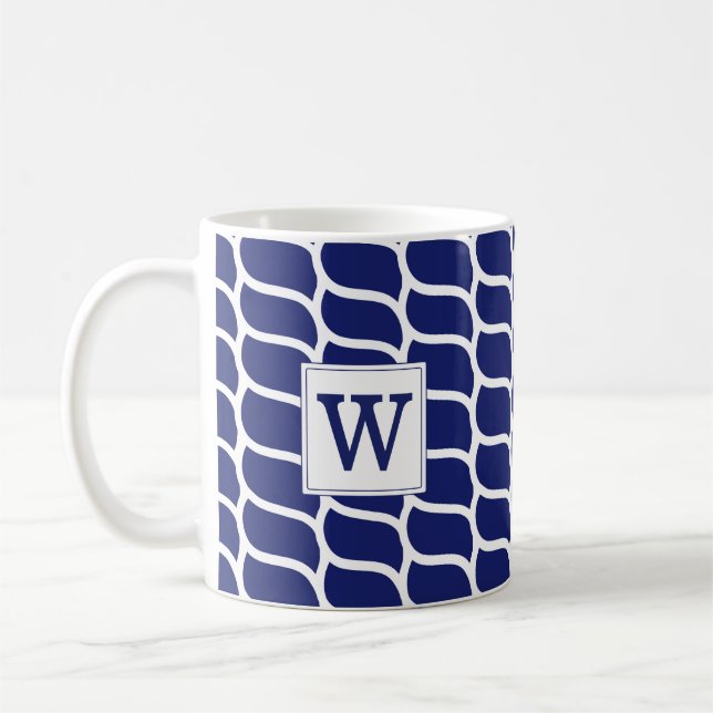 Seeseil-Muster-Marine-Blau-Monogramm Kaffeetasse (Links)