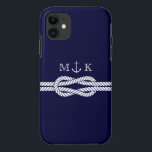 Seeseil und Anker-Monogramm in der Marine Case-Mate iPhone Hülle<br><div class="desc">Seeanker mit Seilmuster für Ihre Telefonabdeckung. Addieren Sie Ihre Initialen,  um dieses weitere besonders anzufertigen.</div>