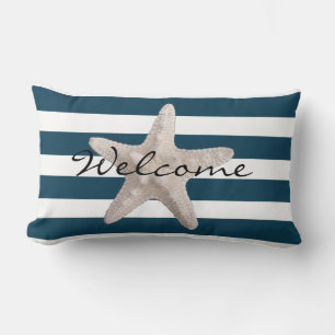 Seestarfish-Marine-Blau und Weiß Striped Lendenkissen