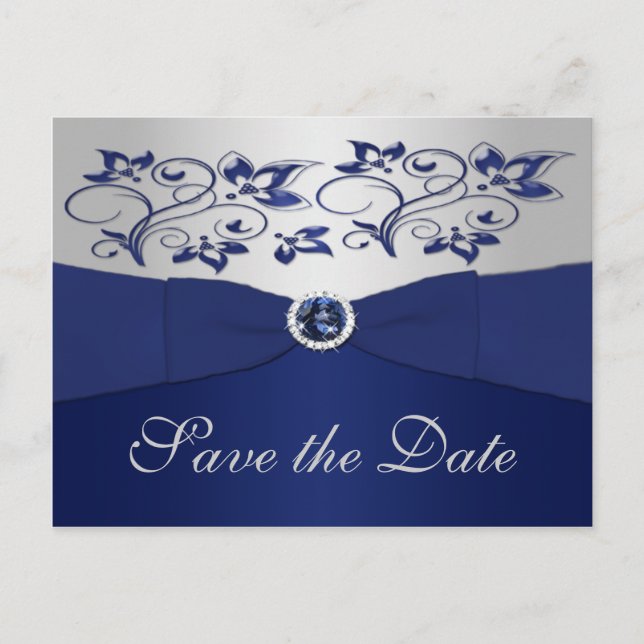 Seestelle und Silver Floral Save the Date Postkart Ankündigungspostkarte (Vorderseite)