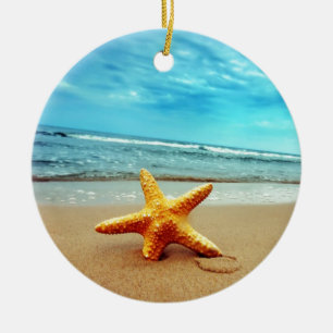 Seestern auf dem Strand, blauer Himmel, Ozean Keramikornament