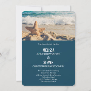 Seestern auf einem Sandstrand Foto Hochzeit Einladung