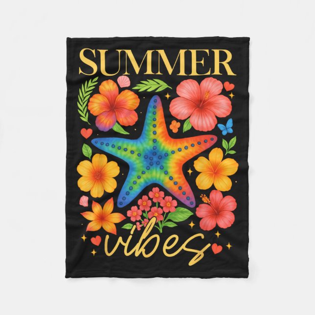 Seestern Hibiskus Boho-Blume Hawaii Sommer Stimmun Fleecedecke (Vorderseite)