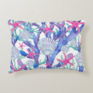 Seestern Koralle Meerestiere Pink Lila Aquarell Dekokissen