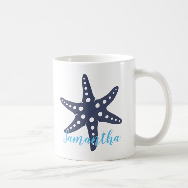 Seestern Midnight Blau Name Kaffeetasse (Rechts)
