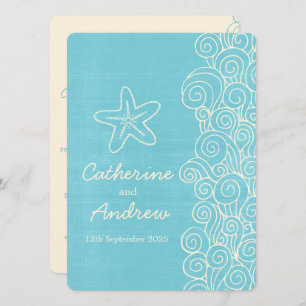 Seestern mit blauen cremefarbenen Stränden Einladu Einladung