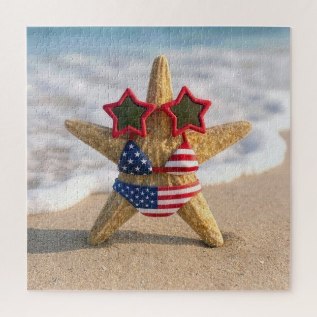 Seestern mit Flaggen-Bikini und Stern-Sonnenbrille Puzzle (Vertikal)