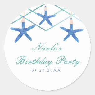 Seestern & Moderne Linien Elegante Strandparty Ges Runder Aufkleber