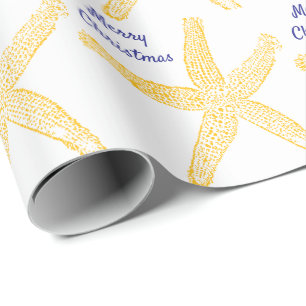 Seestern Orange Marineblau Frohe Weihnachten Stran Geschenkpapier