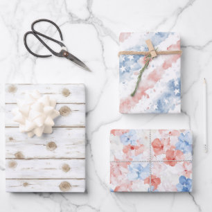 Seestern Rot Blau 4. Juli Feier Geschenkpapier Set