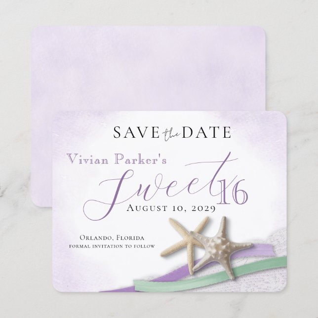 Seestern-Spitze Sweet 16 Save-the-Date (Vorne/Hinten)