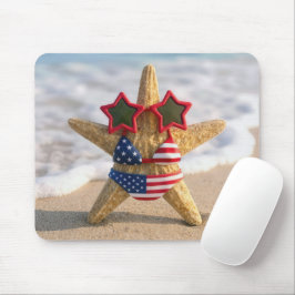 Seestern trägt Flaggen-Bikini und Stern-Sonnenbril Mousepad
