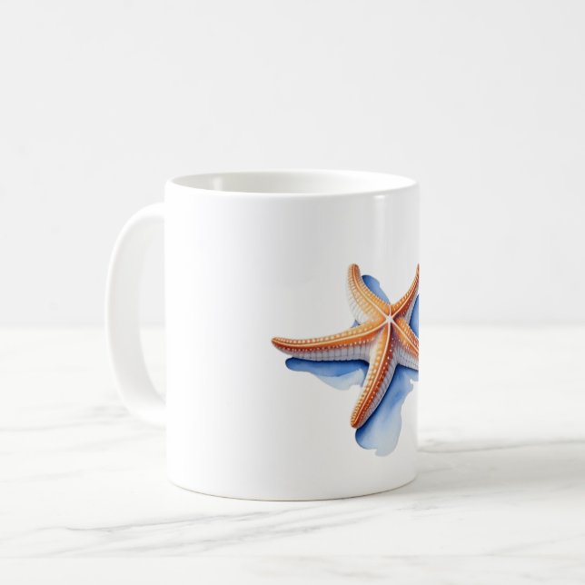 Seestern und blaue Silhouette Kaffeetasse (Vorderseite Links)