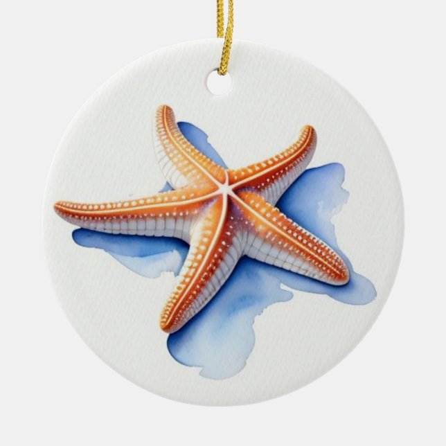 Seestern und blaue Silhouette Keramik Ornament (Vorne)