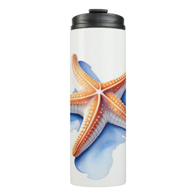 Seestern und blaue Silhouette Thermosbecher (Vorderseite)
