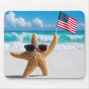 Seestern winkt mit der amerikanischen Flagge Mousepad