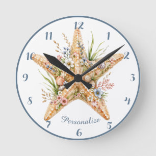 Seesterne-Blumen-Küsten-Strand-Blüte Runde Wanduhr