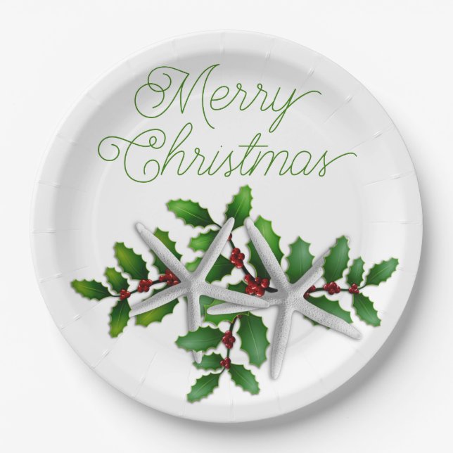 Seesterne Frohe Weihnachtsfeier Papier Teller (Vorderseite)