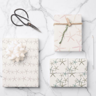 Seesterne-Muster auf Ecru Geschenkpapier Set