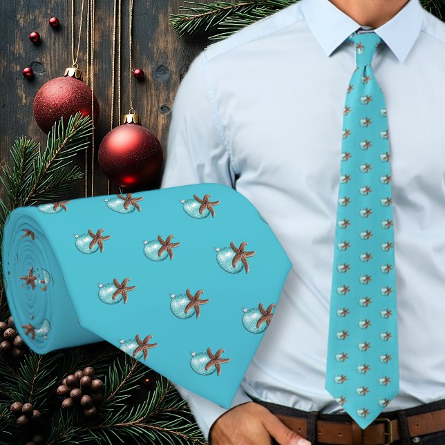 Seesterne oder Ornament Aqua Blau Weihnachtskrawat Krawatte (Von Creator hochgeladen)