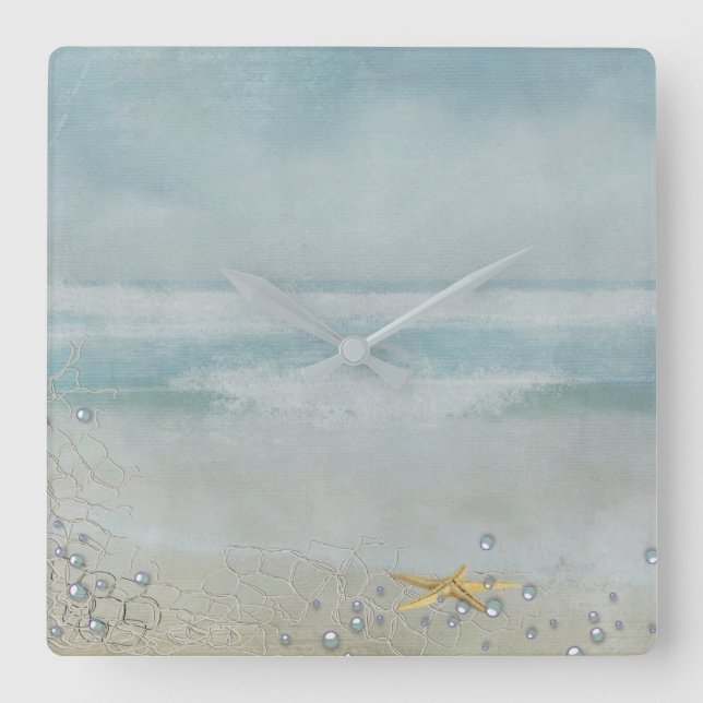 Seesterne Quadratische Wanduhr (Vorderseite)