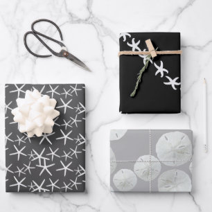 Seesterne Sanddollars Neutral Schwarz Grau Geschenkpapier Set