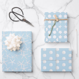 Seesterne Sanddollars Strand Babyblau Geschenkpapier Set