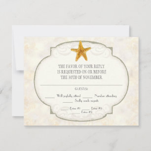 Seesterne-Schalen-Ozean-gestreiftes Muster-Damasku RSVP Karte