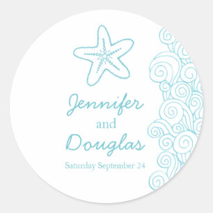 Seesterne-Seestrangerwellen Aqua-Aufkleber Runder Aufkleber